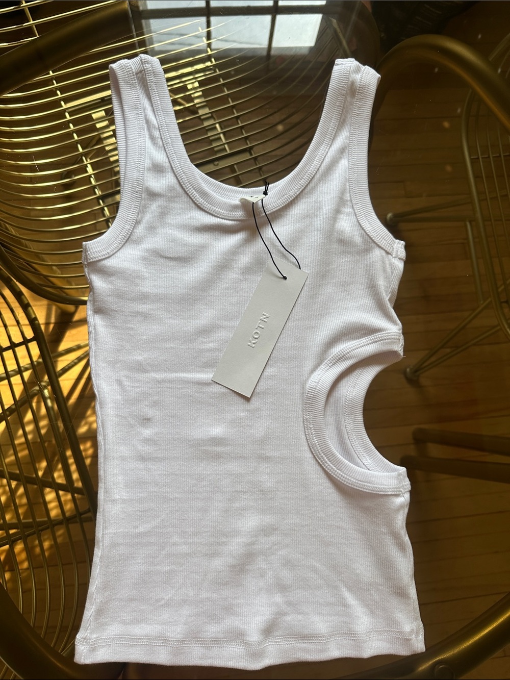 Kotn White Side Cutout Ribbed Tank Top - Size S